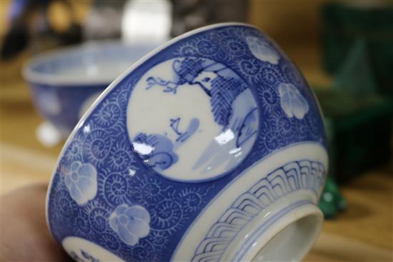 A set of three Chinese blue and white bowls, c.1910